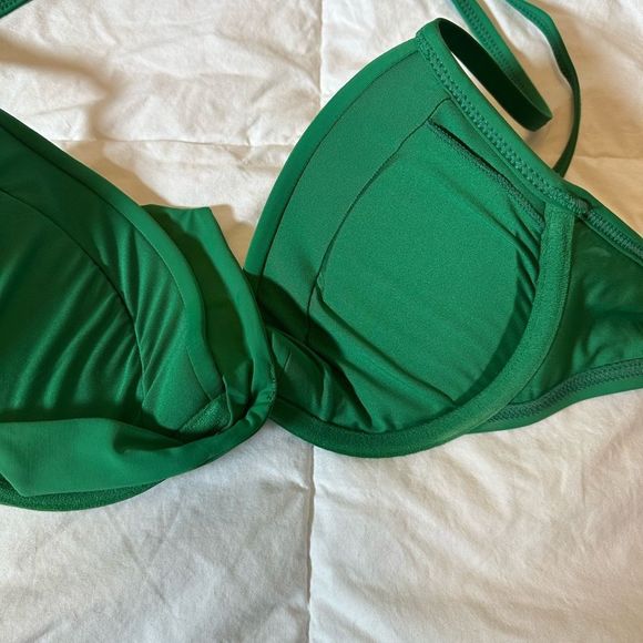 turquoise couture women's bikini top NWT green padded faux tie front neck tie up - Picture 9 of 11